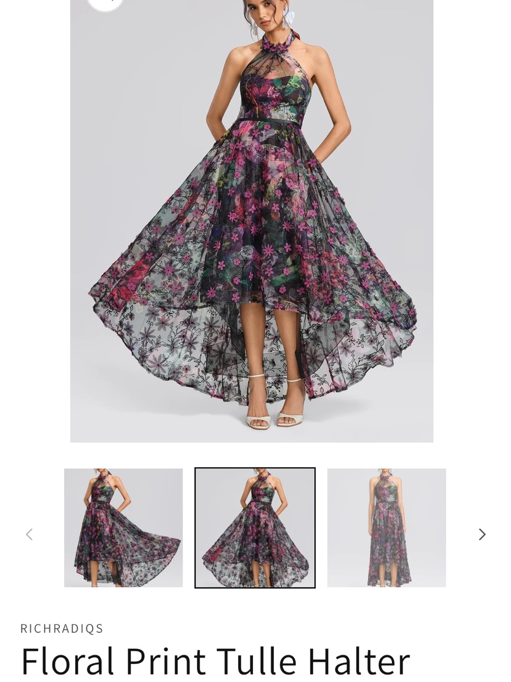 Women’s Floral Halter Party Dress in Black and Pink